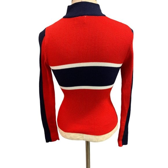 Small Trendy JS Women's Red Fitted 0-Ring Zip Mock Neck Sweater - Picture 5 of 7